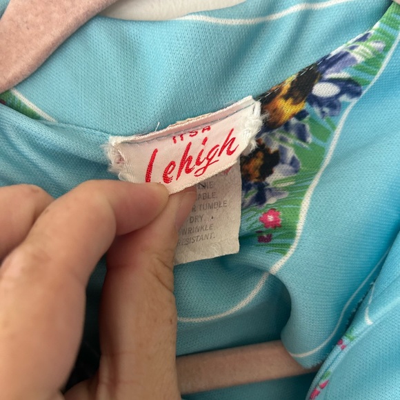 VINTAGE zip up blouse in whimsical floral print light blue size Medium - Picture 3 of 4